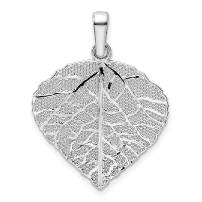 Sterlingsilber Rhodiniert Poliert & Diamantiert Klein Blatt Anhänger