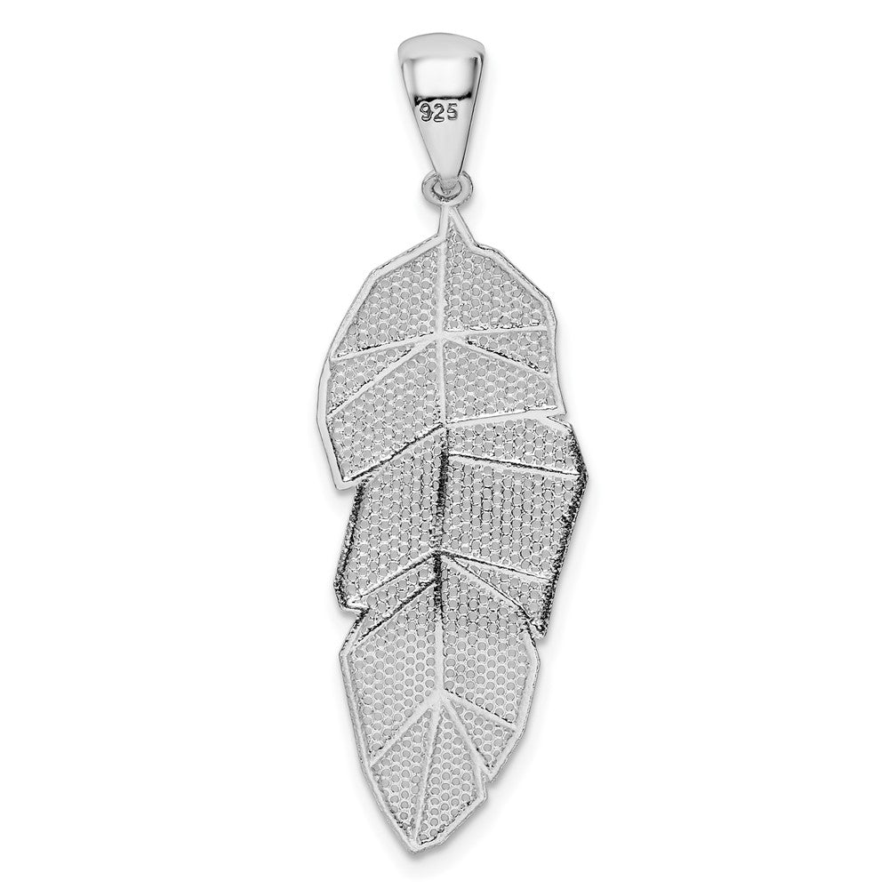 Sterlingsilber Rhodiniert Poliert & Diamantiert Blatt Anhänger