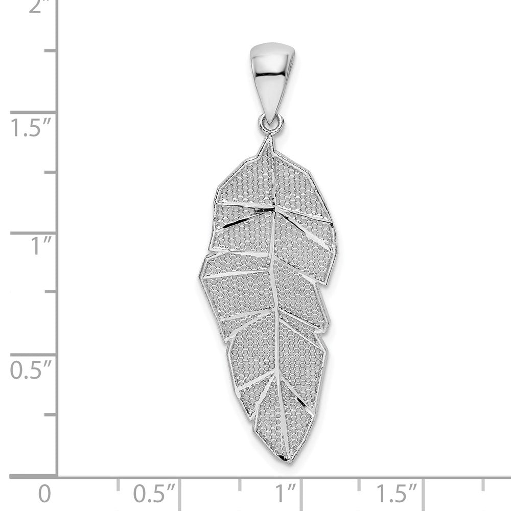 Sterlingsilber Rhodiniert Poliert & Diamantiert Blatt Anhänger
