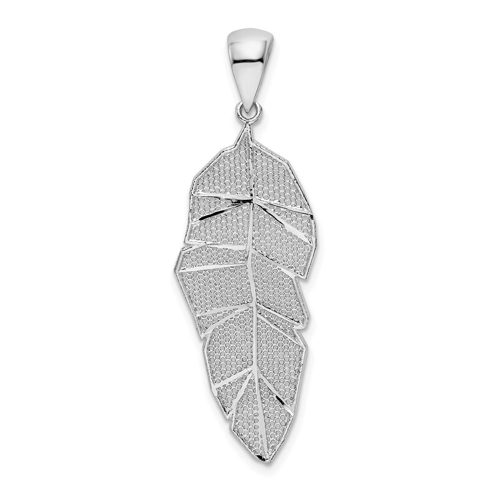 Sterlingsilber Rhodiniert Poliert & Diamantiert Blatt Anhänger