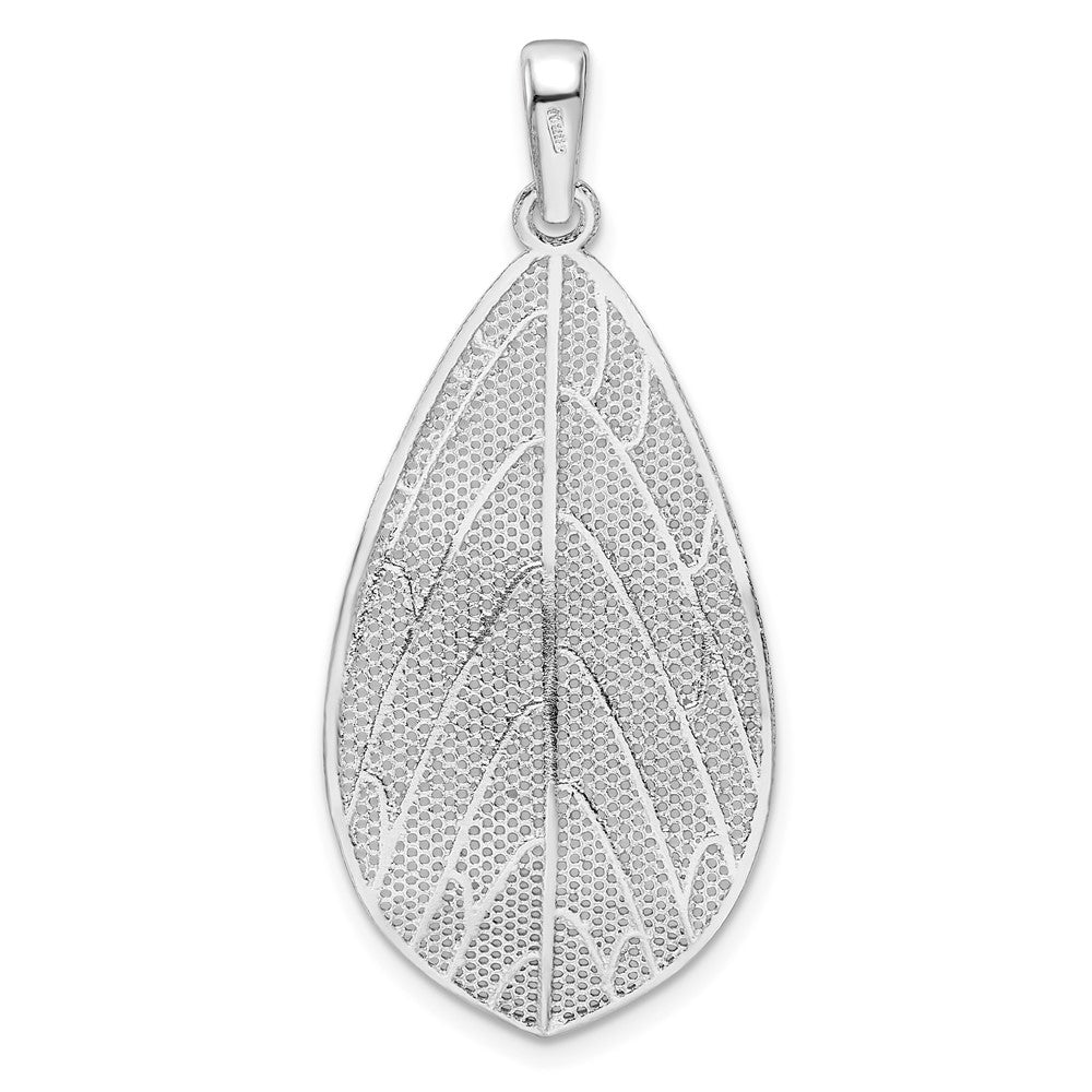 Sterlingsilber Rhodiniert Poliert & Diamantiert Blatt Anhänger