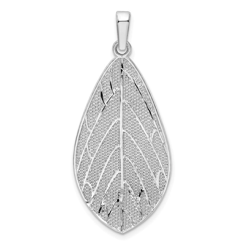 Sterlingsilber Rhodiniert Poliert & Diamantiert Blatt Anhänger