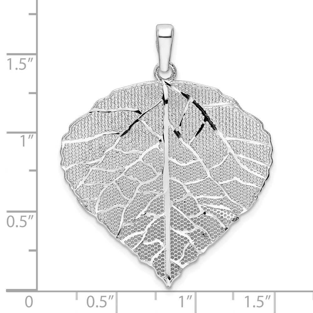 Sterlingsilber Rhodiniert Poliert & Diamantiert Lrg Blatt Anhänger