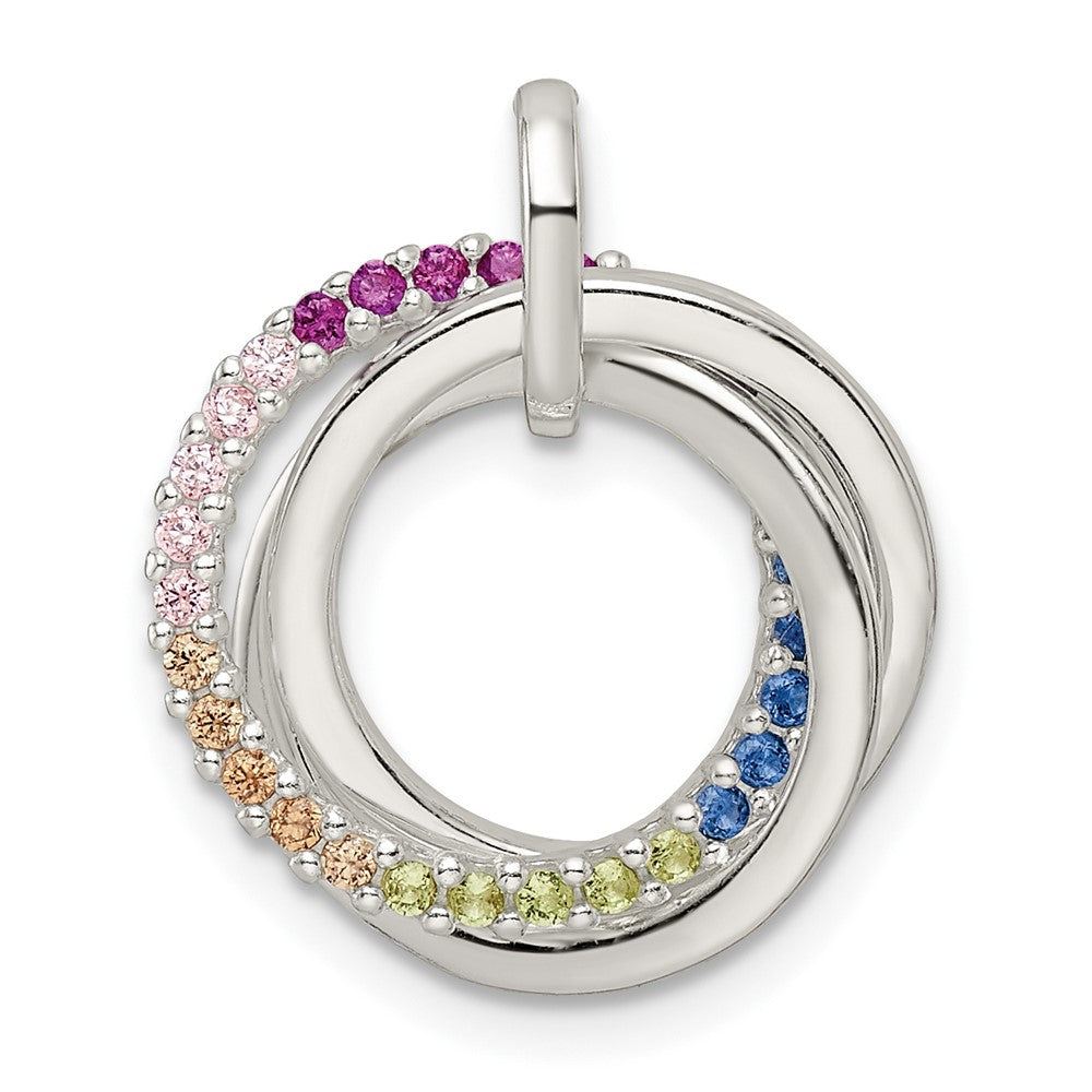 Sterlingsilber Poliert Regenbogen Zirkonia Intertwined Kreise Anhänger
