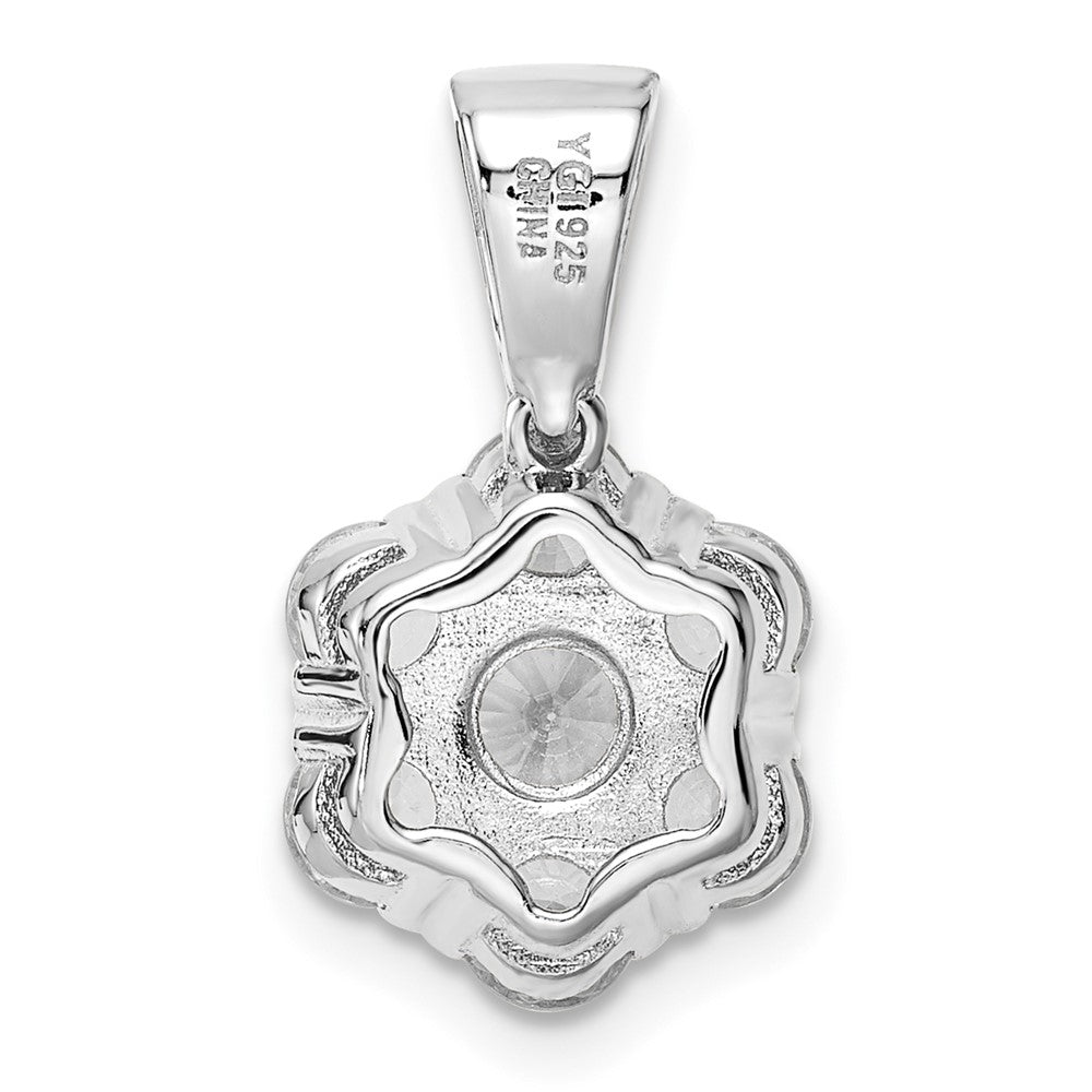 Sterlingsilber Poliert Rhodiniert Zirkonia Blume Anhänger