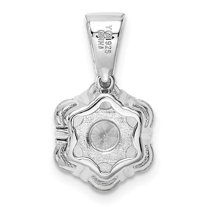 Sterlingsilber Poliert Rhodiniert Zirkonia Blume Anhänger