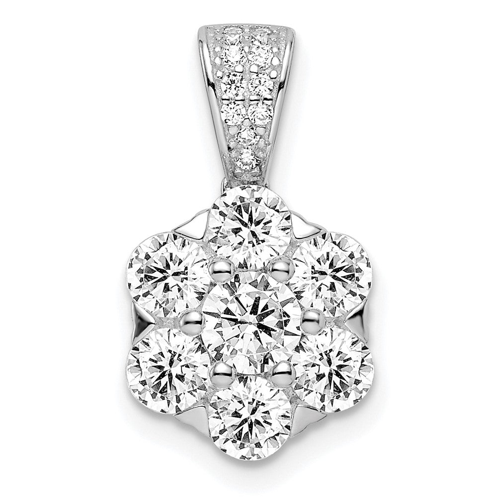 Sterlingsilber Poliert Rhodiniert Zirkonia Blume Anhänger