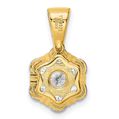 Sterlingsilber Poliert Goldfarben Zirkonia Blume Anhänger