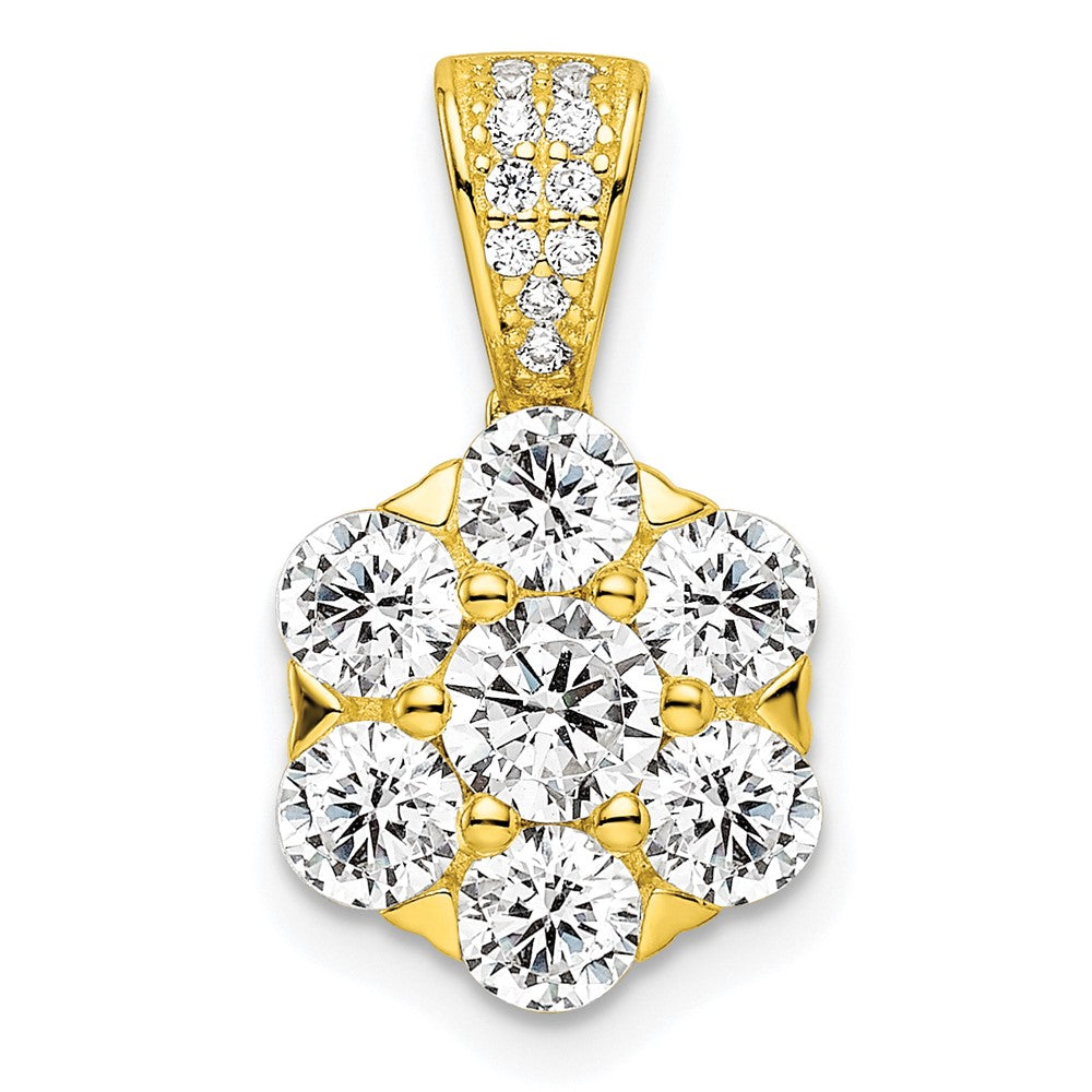 Sterlingsilber Poliert Goldfarben Zirkonia Blume Anhänger