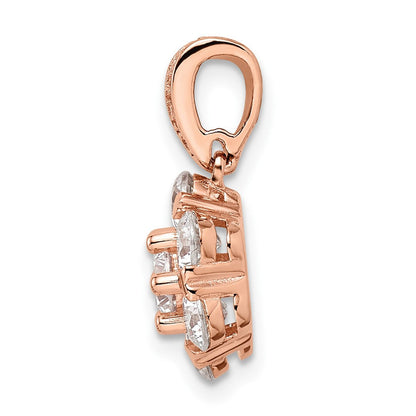 Sterlingsilber Poliert Roséfarben Zirkonia Blume Anhänger
