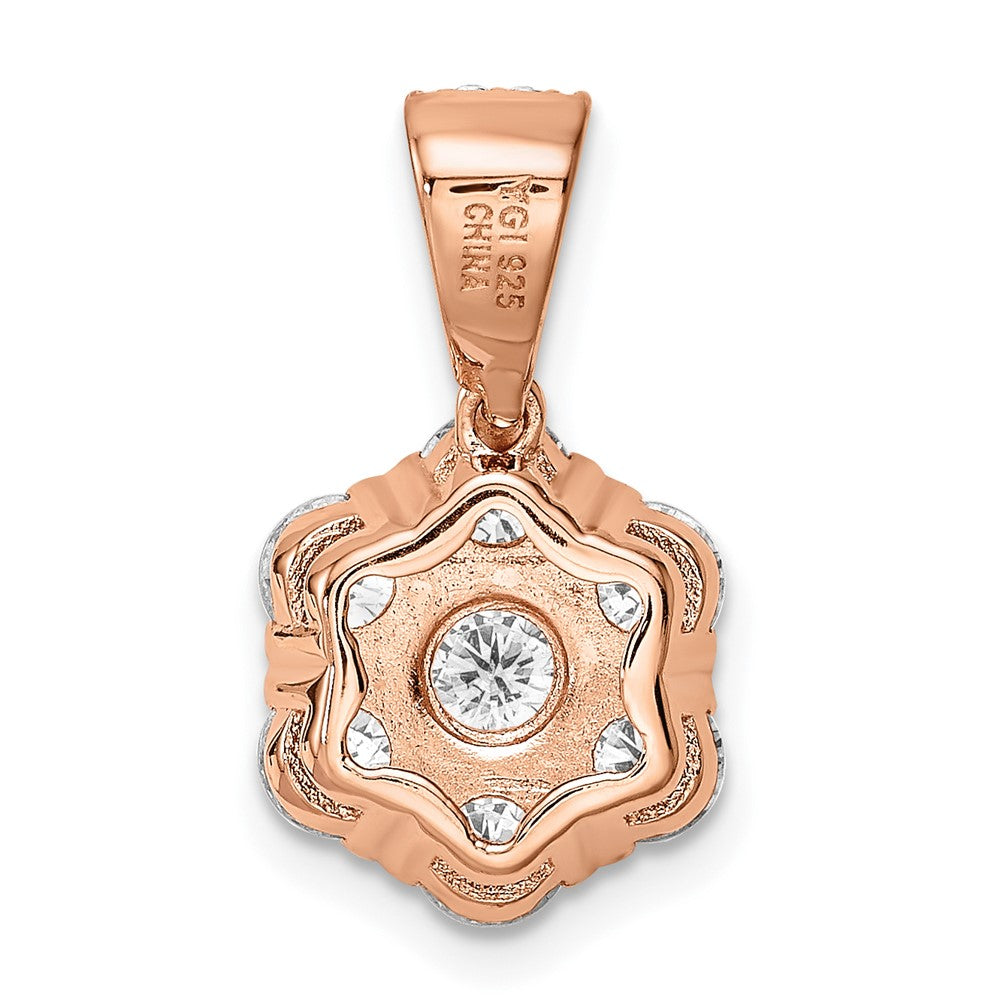 Sterlingsilber Poliert Roséfarben Zirkonia Blume Anhänger
