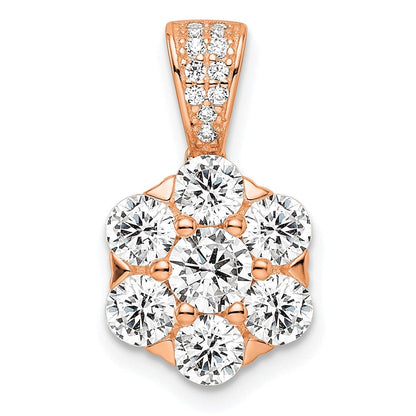 Sterlingsilber Poliert Roséfarben Zirkonia Blume Anhänger
