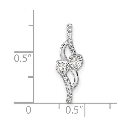 Sterlingsilber Rhodiniert Doppelt Herz Zirkonia Anhänger