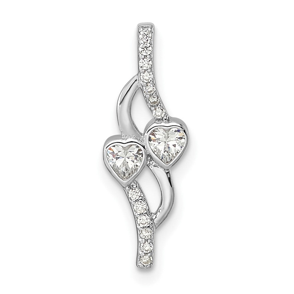 Sterlingsilber Rhodiniert Doppelt Herz Zirkonia Anhänger