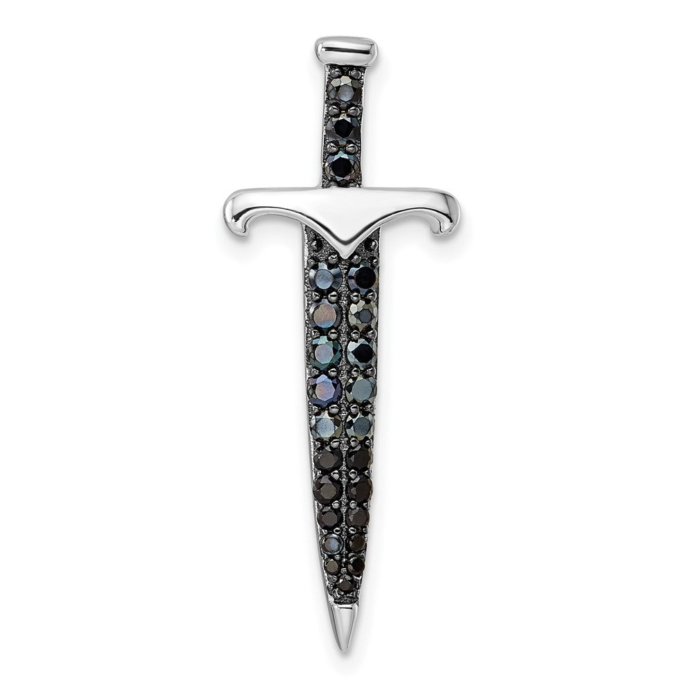 Sterlingsilber Schwarz/white Rhodiniert Schwarz Zirkonia Sword Anhänger