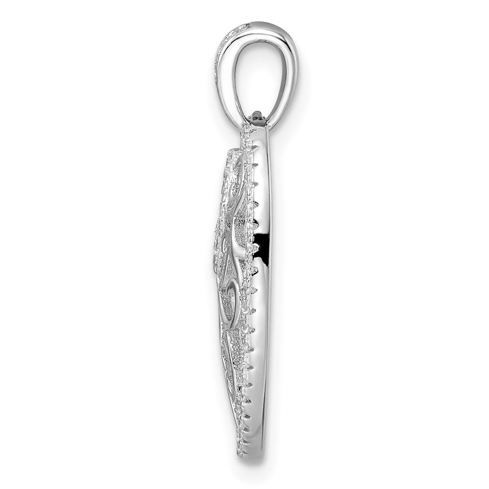 Sterlingsilber Rhodiniert Zirkonia Filigran Blatt Anhänger