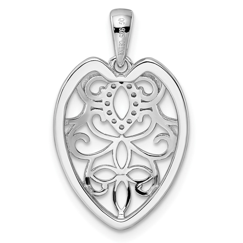 Sterlingsilber Rhodiniert Zirkonia Filigran Blatt Anhänger
