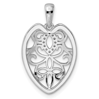 Sterlingsilber Rhodiniert Zirkonia Filigran Blatt Anhänger