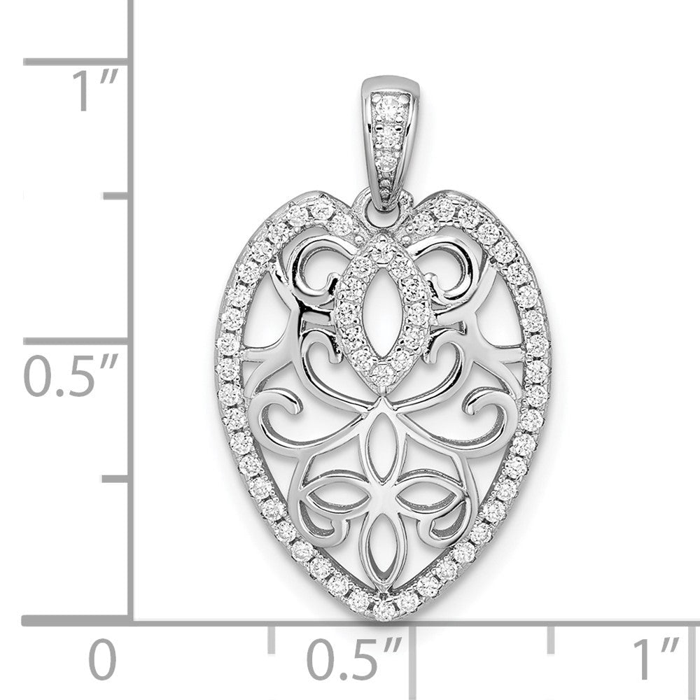 Sterlingsilber Rhodiniert Zirkonia Filigran Blatt Anhänger
