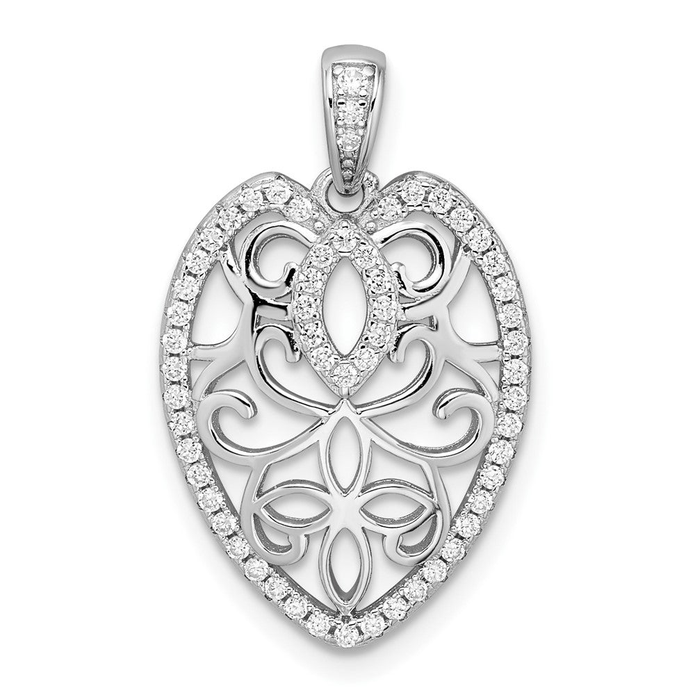 Sterlingsilber Rhodiniert Zirkonia Filigran Blatt Anhänger
