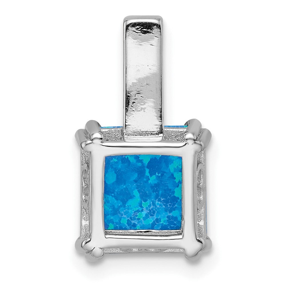 Sterlingsilber Rhodiniert Poliert Quadratisch Blau Opal Anhänger