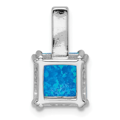 Sterlingsilber Rhodiniert Poliert Quadratisch Blau Opal Anhänger