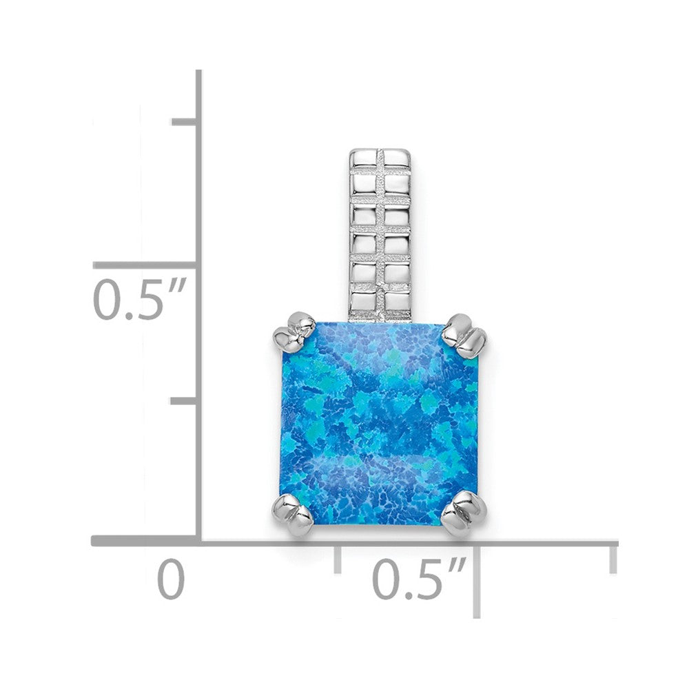 Sterlingsilber Rhodiniert Poliert Quadratisch Blau Opal Anhänger