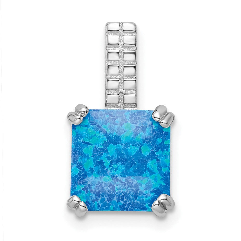 Sterlingsilber Rhodiniert Poliert Quadratisch Blau Opal Anhänger