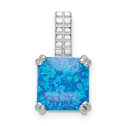Sterlingsilber Rhodiniert Poliert Quadratisch Blau Opal Anhänger
