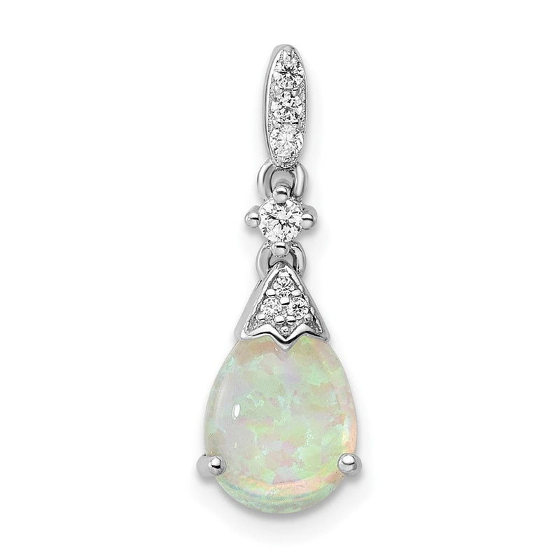 Sterlingsilber Rhodiniert Poliert Zirkonia und Synthetisch Opal Anhänger