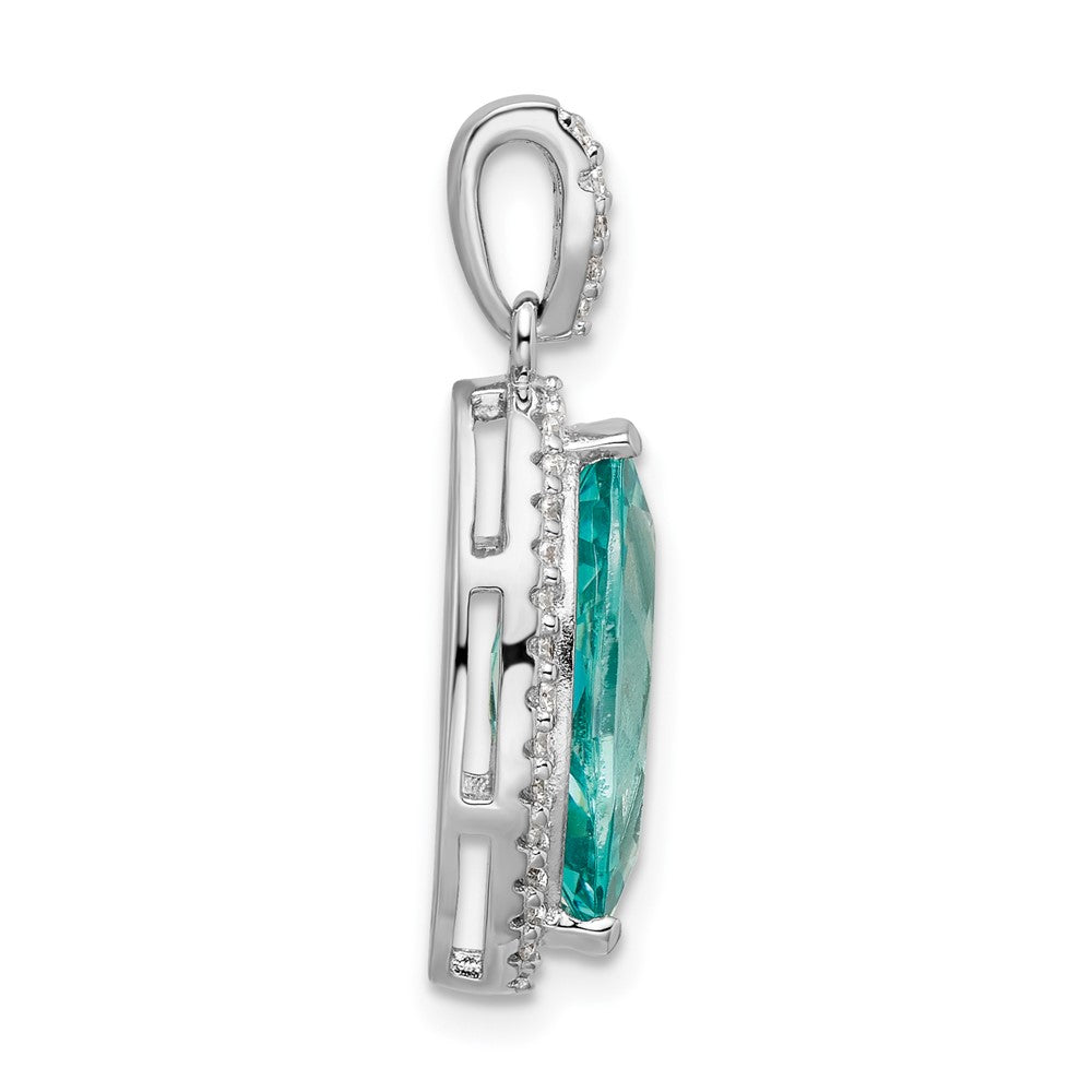 Sterlingsilber Rhodiniert Aqua & Weiß Zirkonia Anhänger
