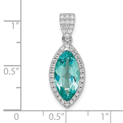 Sterlingsilber Rhodiniert Aqua & Weiß Zirkonia Anhänger