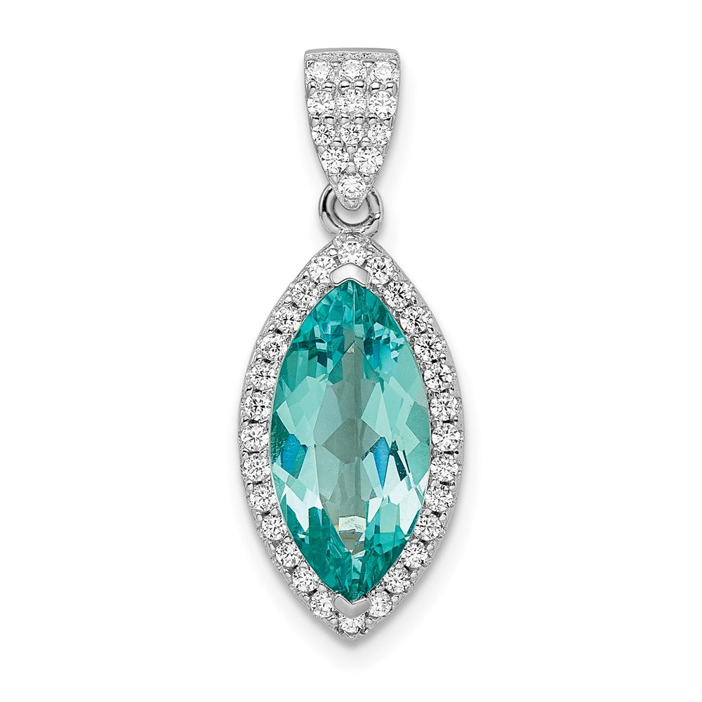 Sterlingsilber Rhodiniert Aqua & Weiß Zirkonia Anhänger