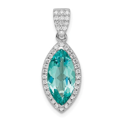 Sterlingsilber Rhodiniert Aqua & Weiß Zirkonia Anhänger