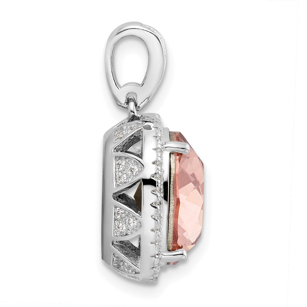 Sterlingsilber Rhodiniert Zirkonia & Peach Kristall Anhänger