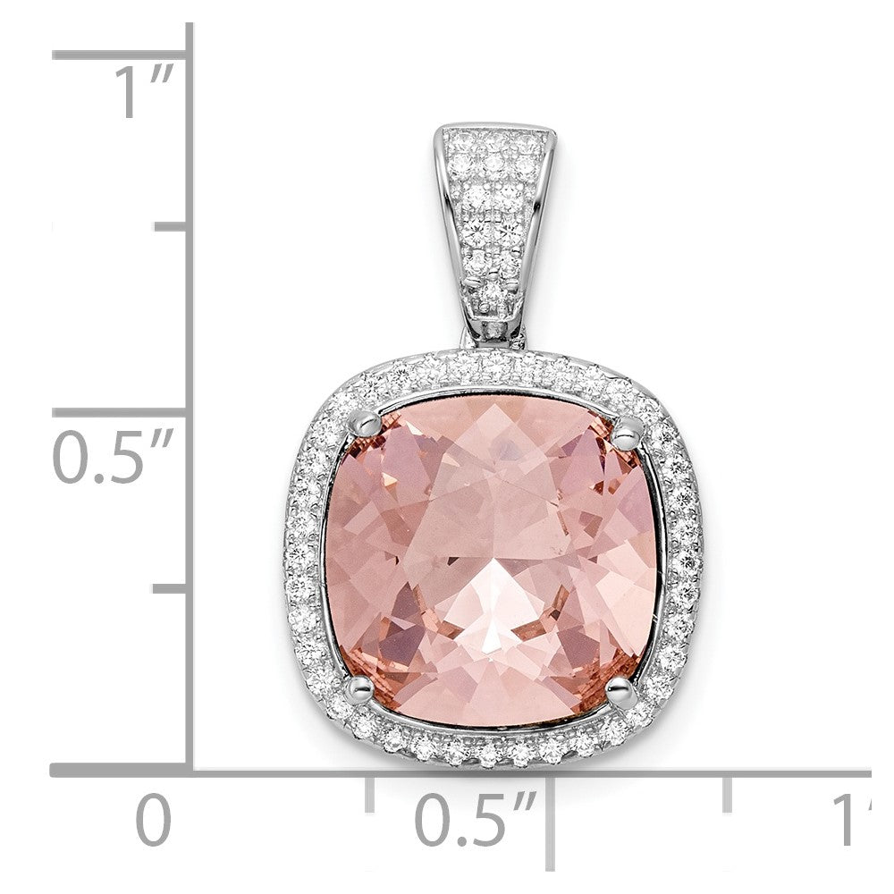 Sterlingsilber Rhodiniert Zirkonia & Peach Kristall Anhänger