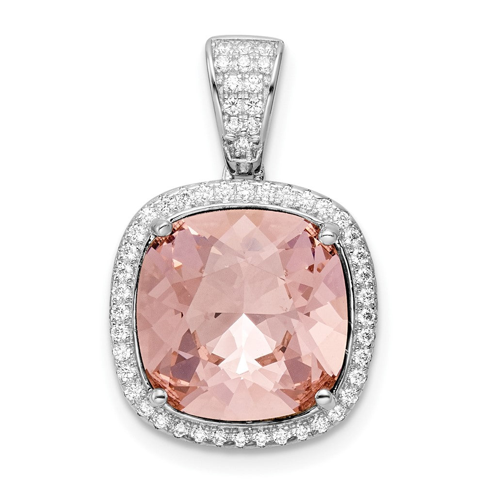 Sterlingsilber Rhodiniert Zirkonia & Peach Kristall Anhänger