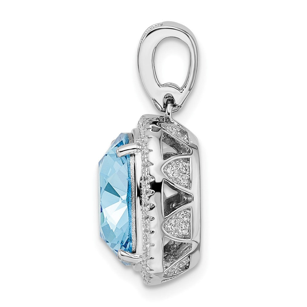 Sterlingsilber Rhodiniert Zirkonia & Blau Kristall Anhänger