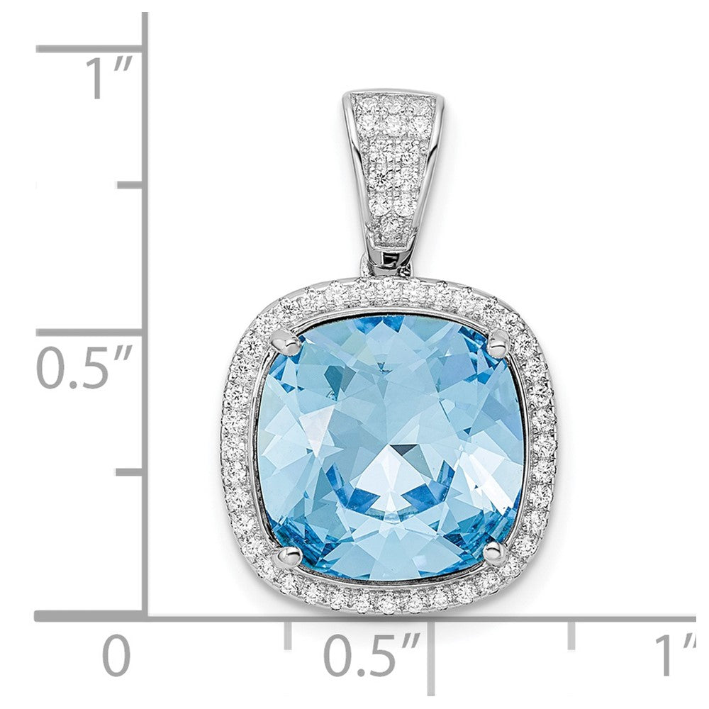 Sterlingsilber Rhodiniert Zirkonia & Blau Kristall Anhänger