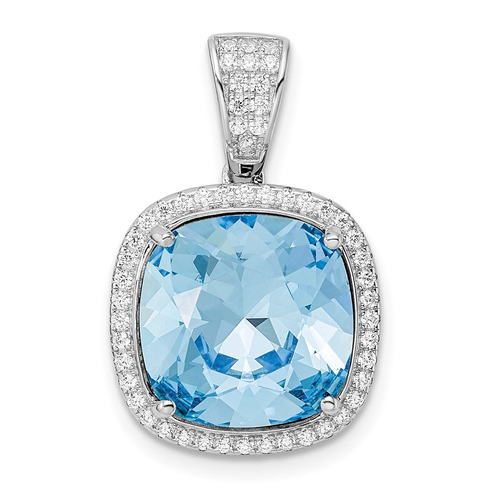 Sterlingsilber Rhodiniert Zirkonia & Blau Kristall Anhänger