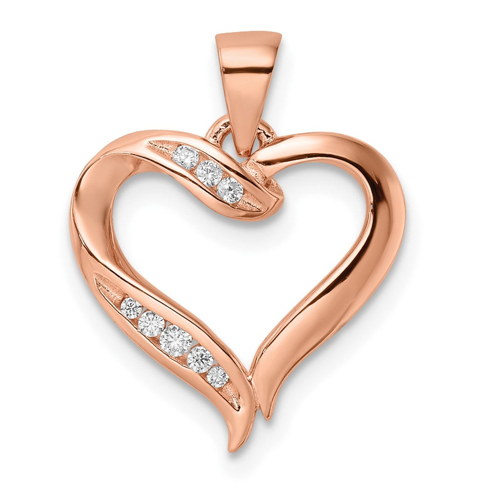 Sterlingsilber Roséfarben Zirkonia Offen Herz Anhänger