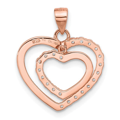 Sterlingsilber Roséfarben Zirkonia Doppelt Herz Anhänger