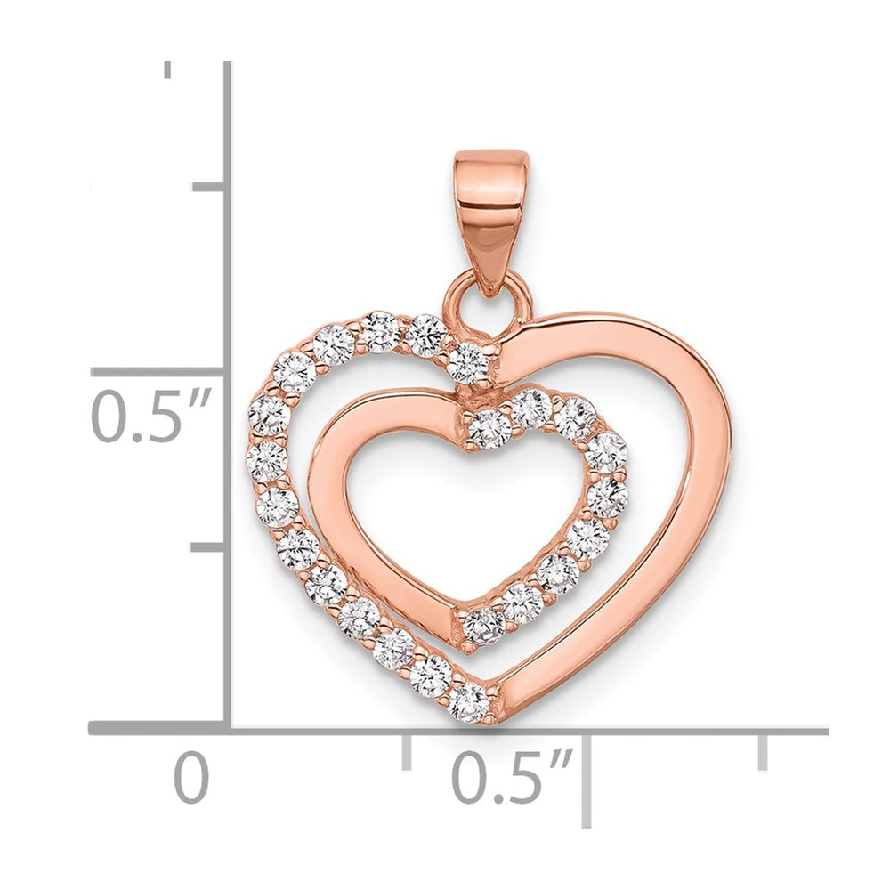 Sterlingsilber Roséfarben Zirkonia Doppelt Herz Anhänger
