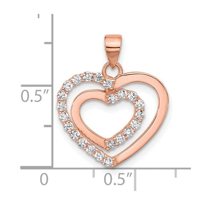 Sterlingsilber Roséfarben Zirkonia Doppelt Herz Anhänger