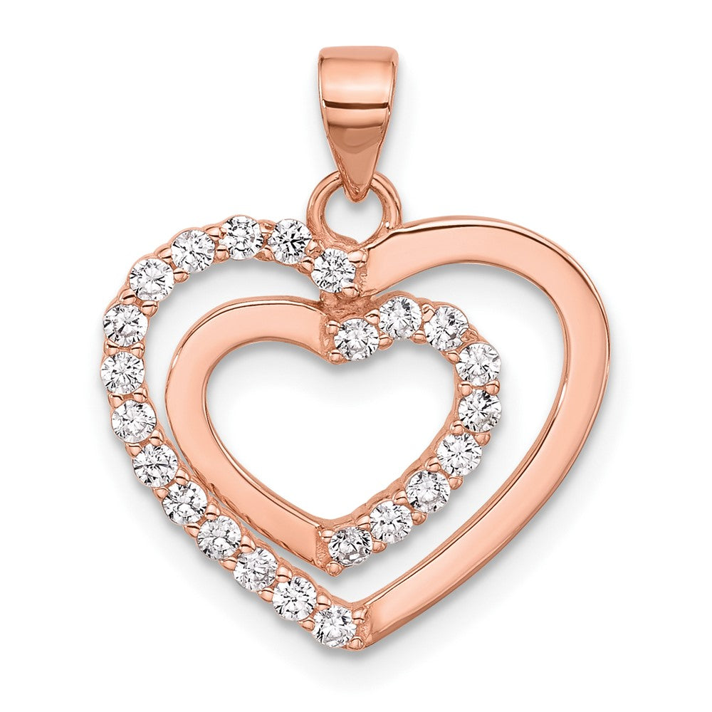 Sterlingsilber Roséfarben Zirkonia Doppelt Herz Anhänger