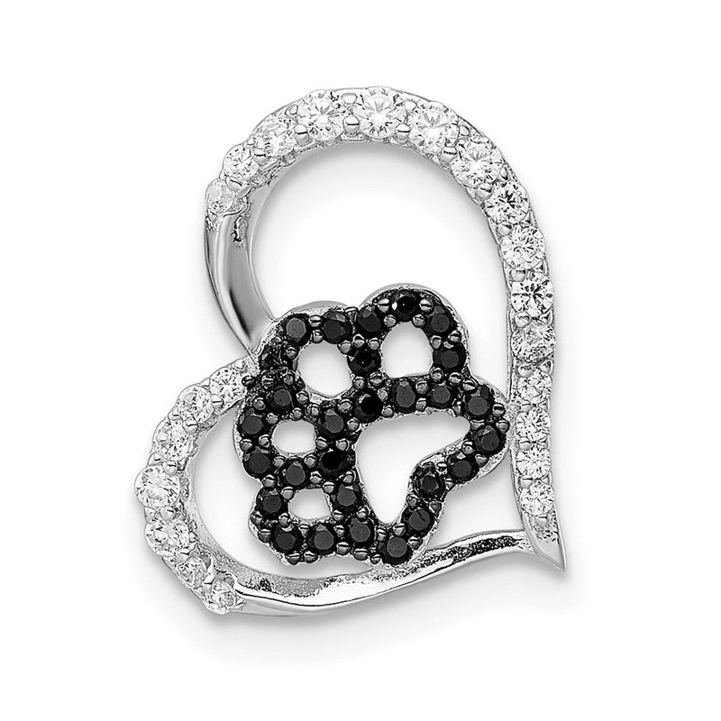 Sterlingsilber Bk/wht Zirkonia Rhodiniert Paw Druck Herz Kette Anhänger