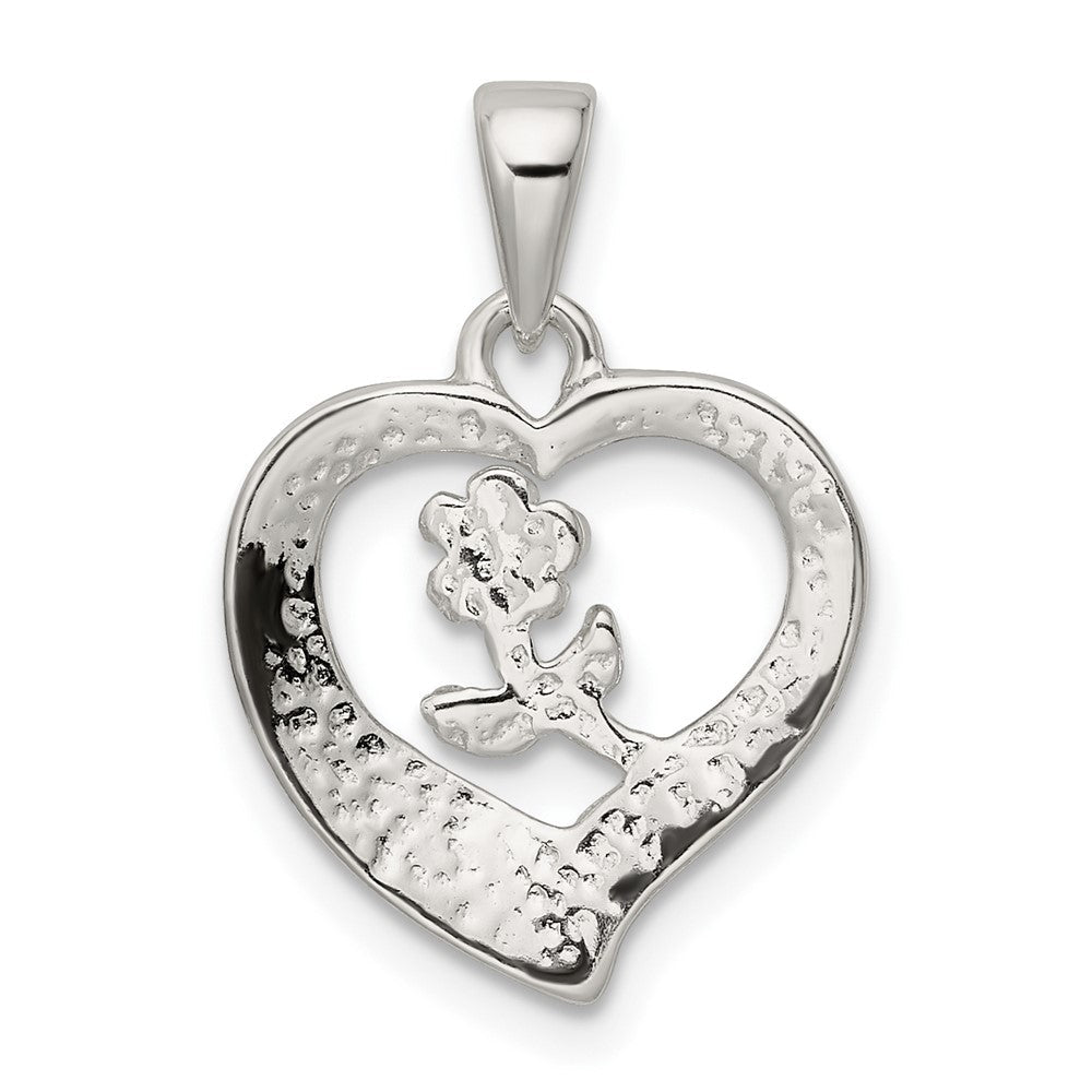 Sterlingsilber Liebe Herz mit Blume Anhänger