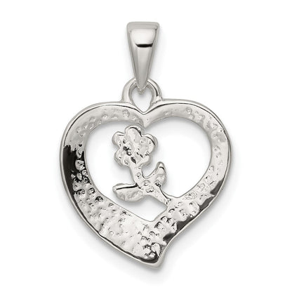 Sterlingsilber Liebe Herz mit Blume Anhänger