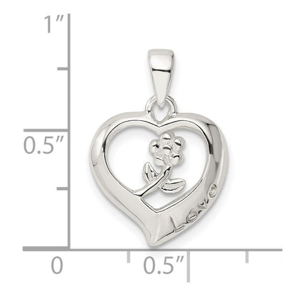 Sterlingsilber Liebe Herz mit Blume Anhänger
