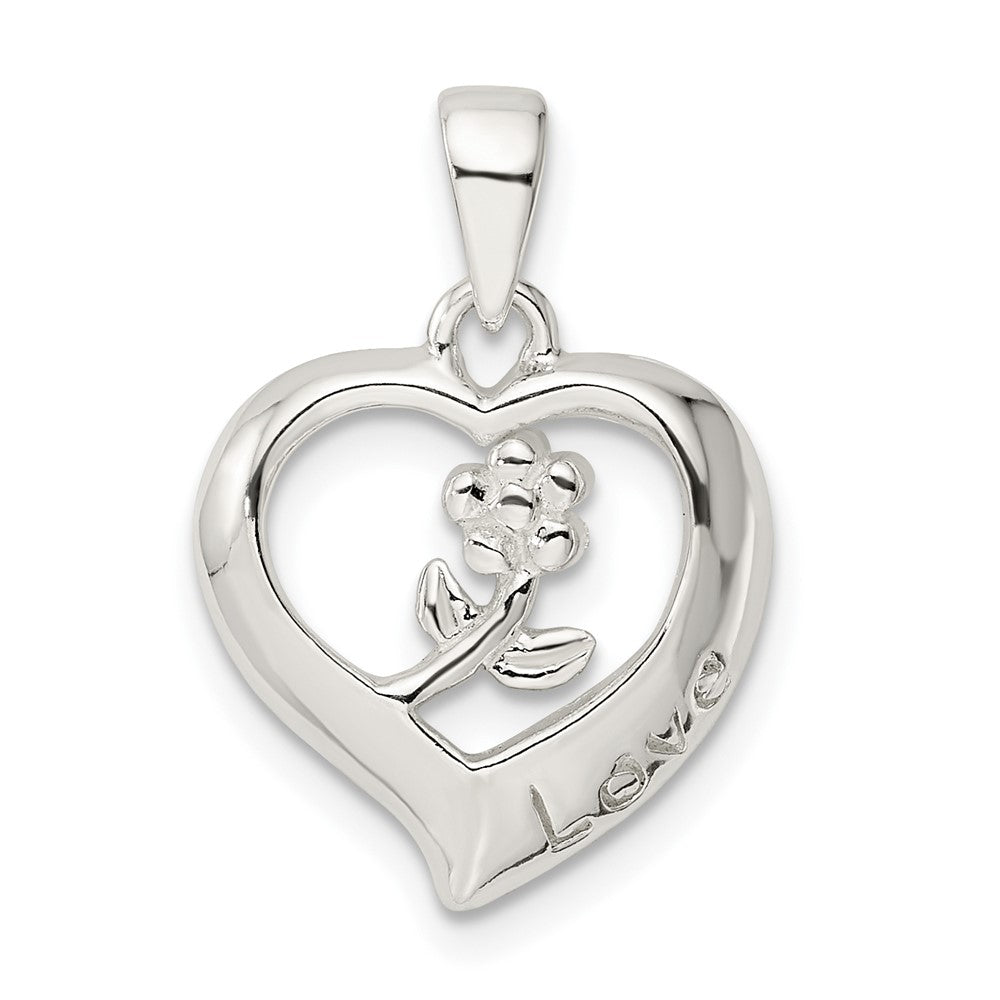 Sterlingsilber Liebe Herz mit Blume Anhänger